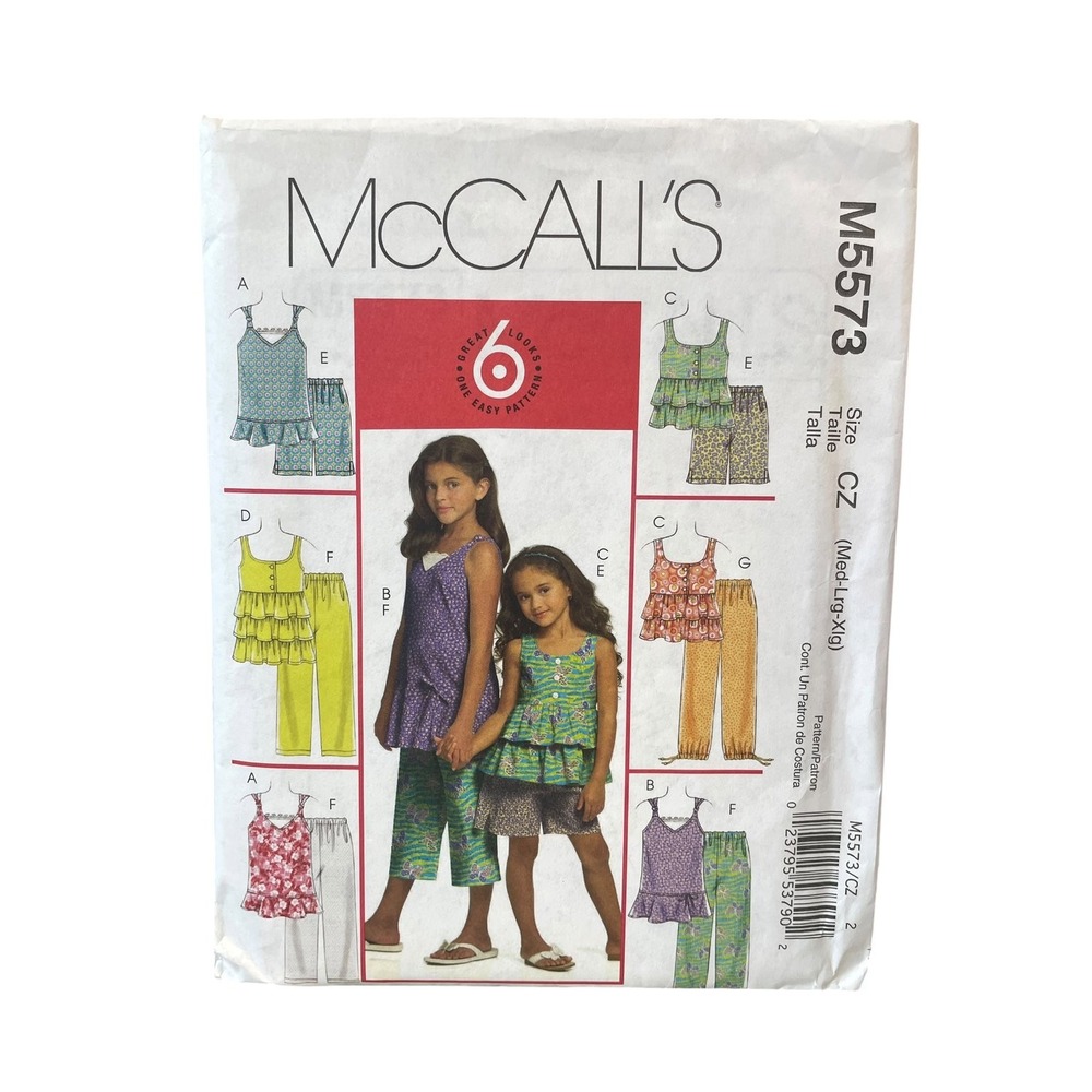 McCall's Sewing Pattern M5573 Girls CZ M-XL Multicolor Ruffle Top Shorts Pants